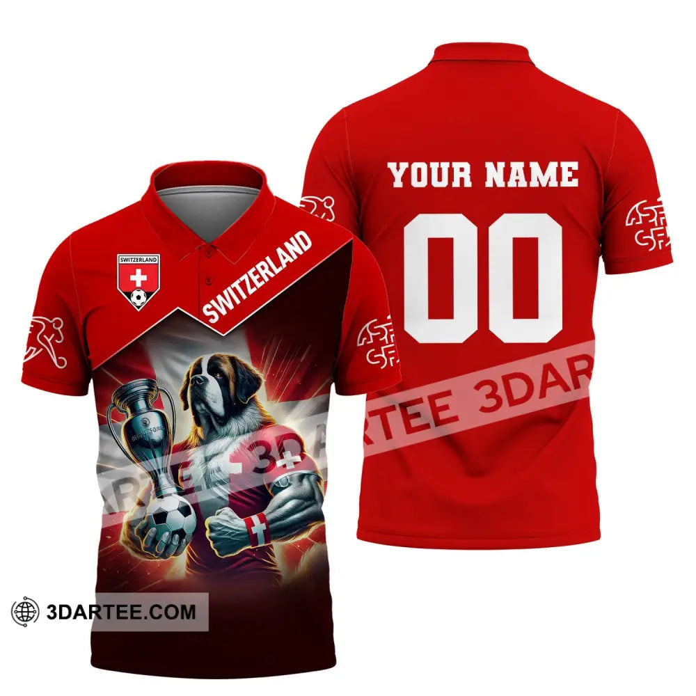 Unisex Shirt Custom Name And Number Football T-Shirt Euro 2024 Switzerland Polo Long Sleeve / S