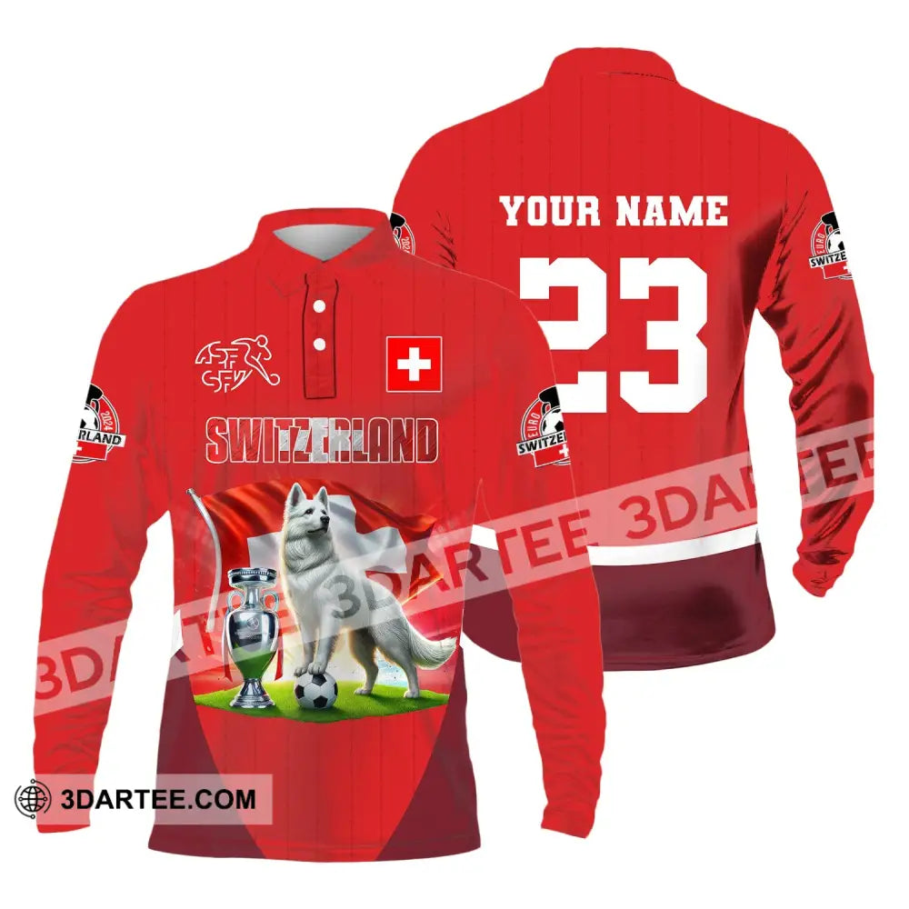 Unisex Shirt Custom Name And Number Football T-Shirt Euro 2024 Switzerland Polo Long Sleeve / S