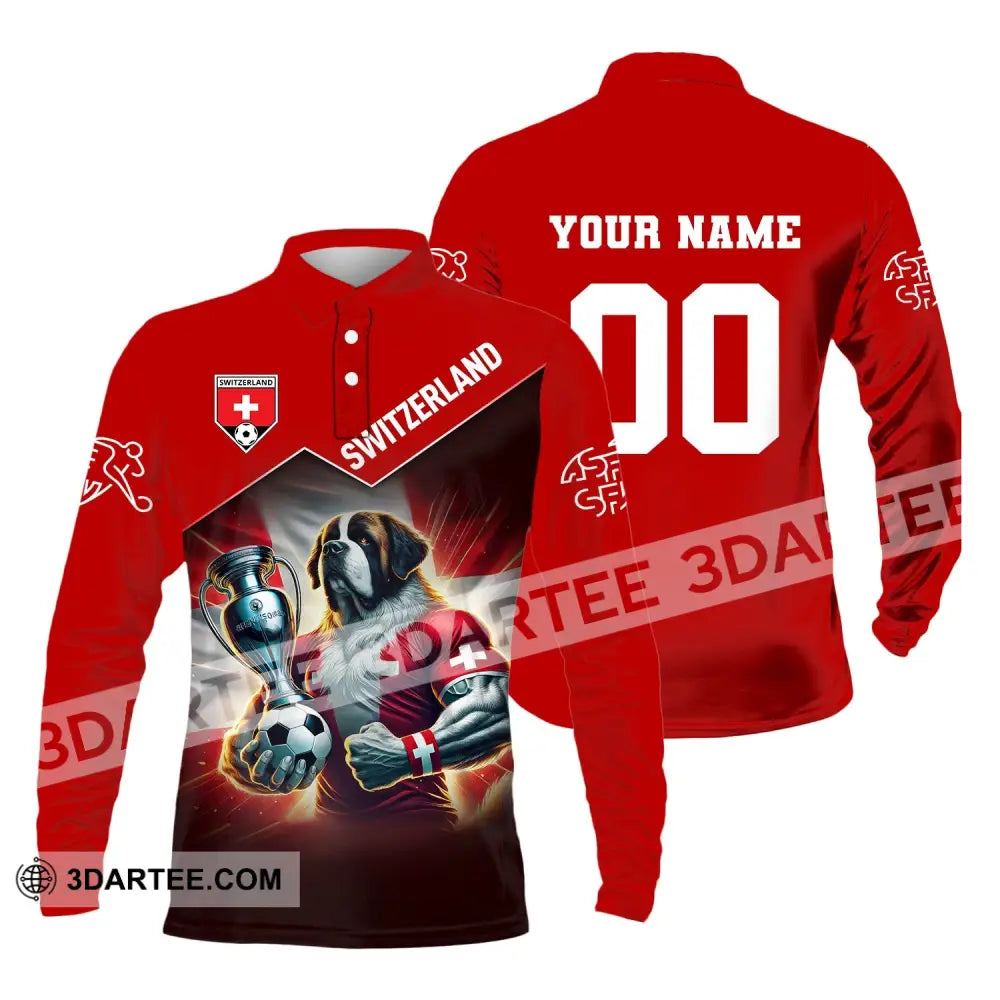 Unisex Shirt Custom Name And Number Football T-Shirt Euro 2024 Switzerland Polo Long Sleeve / S