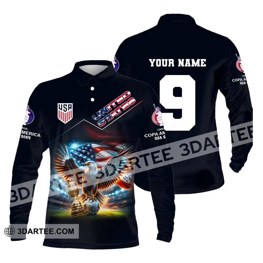 Unisex Shirt Custom Name And Number Football T-Shirt Euro 2024 United States Polo Long Sleeve / S