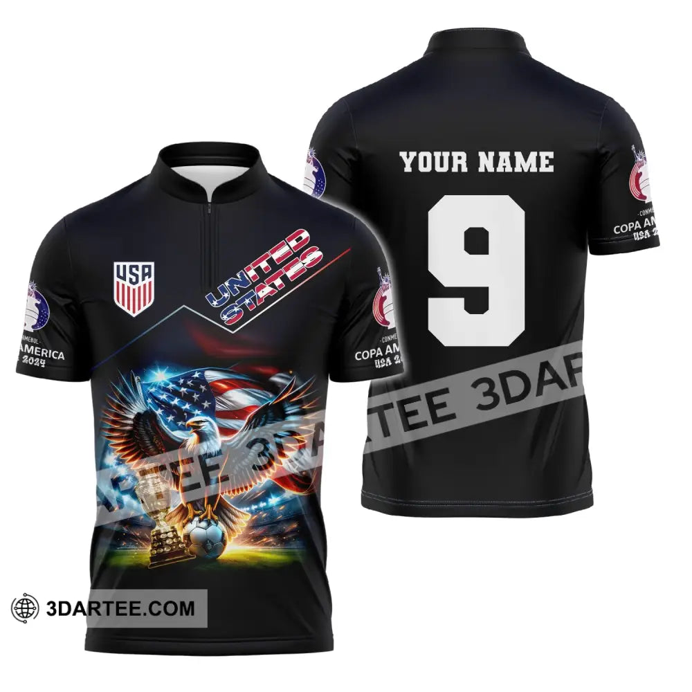 Unisex Shirt Custom Name And Number Football T-Shirt Euro 2024 United States Polo Long Sleeve