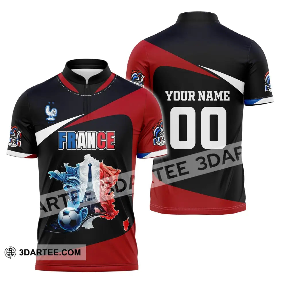 Unisex Shirt Custom Name And Number France Euro 2024 Football Polo Long Sleeve Zipper / S T-Shirt