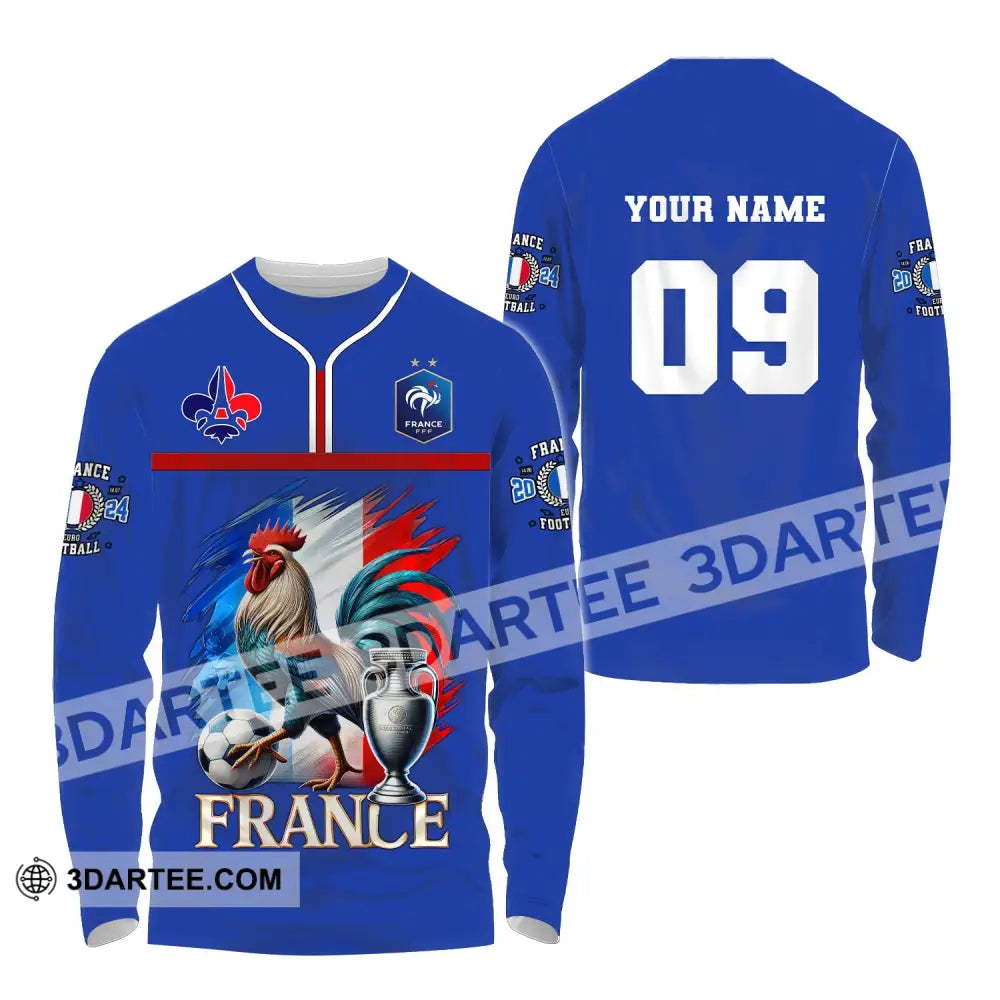 Unisex Shirt Custom Name And Number France Euro 2024 Football Uefa Polo Long Sleeve / S T-Shirt