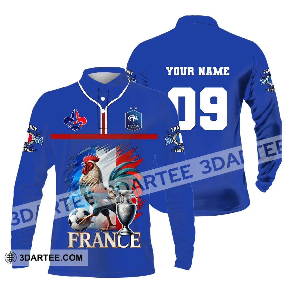 Unisex Shirt Custom Name And Number France Euro 2024 Football Uefa Polo Long Sleeve / S T-Shirt