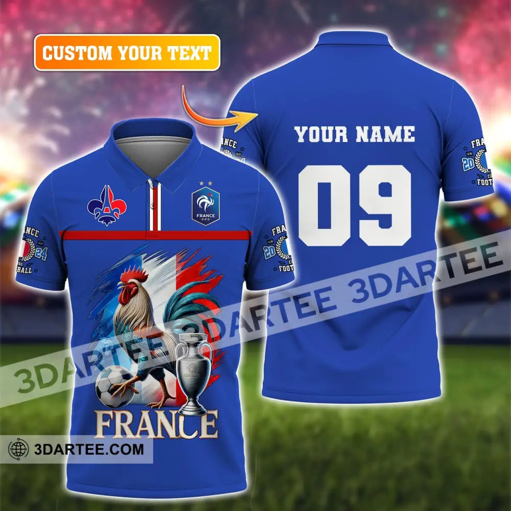 Unisex Shirt Custom Name And Number France Euro 2024 Football Uefa Polo Long Sleeve T-Shirt