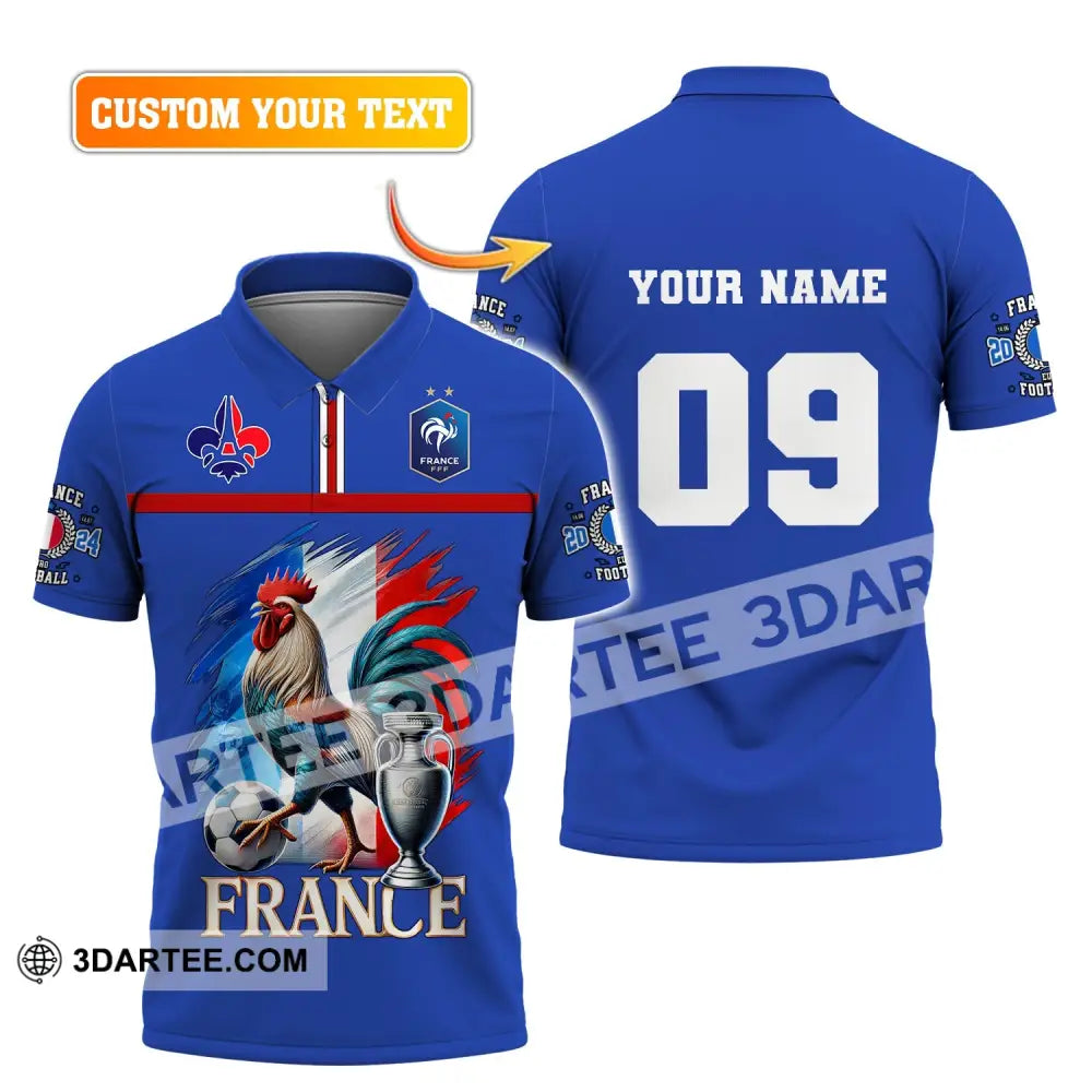 Unisex Shirt Custom Name And Number France Euro 2024 Football Uefa Polo Long Sleeve T-Shirt