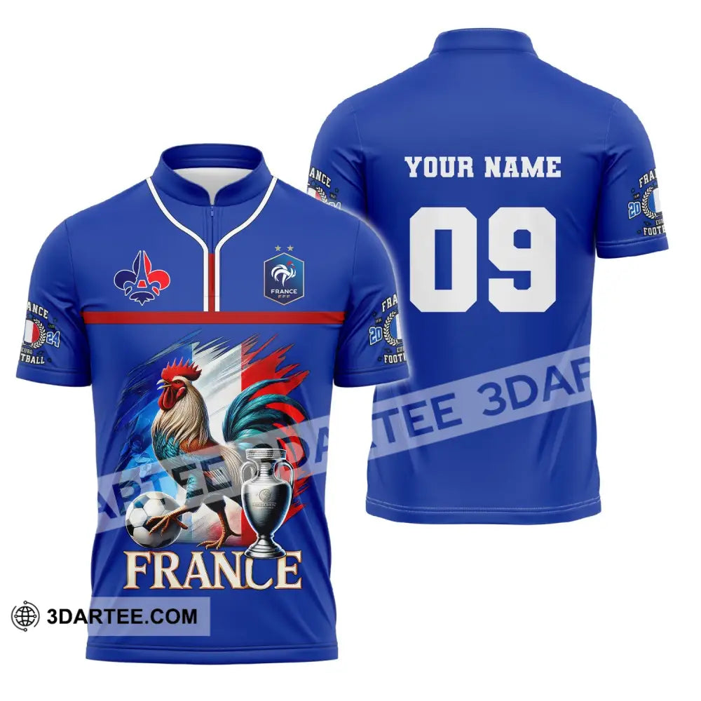 Unisex Shirt Custom Name And Number France Euro 2024 Football Uefa Polo Long Sleeve Zipper / S