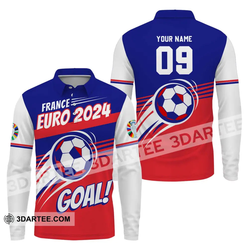 Unisex Shirt - Custom Name And Number France Euro 2024 National Team Goal! Long Sleeve Polo / S