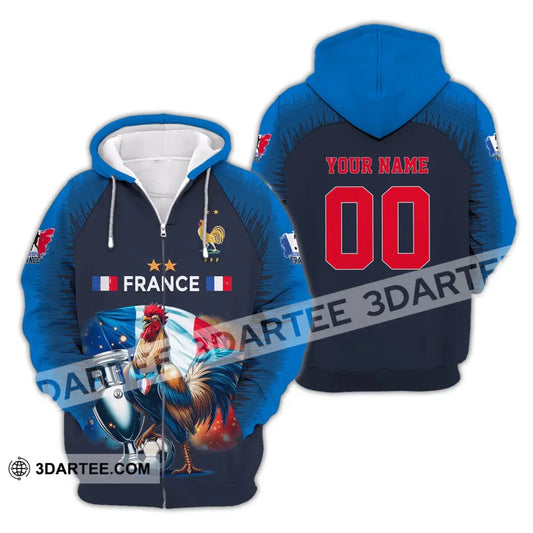 Unisex Shirt Custom Name And Number France Football Euro 2024 Polo Long Sleeve Zipper Hoodie / S