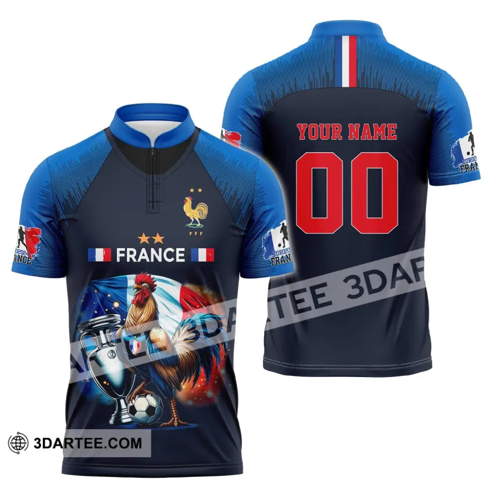 Unisex Shirt Custom Name And Number France Football Euro 2024 Polo Long Sleeve Zipper / S T-Shirt