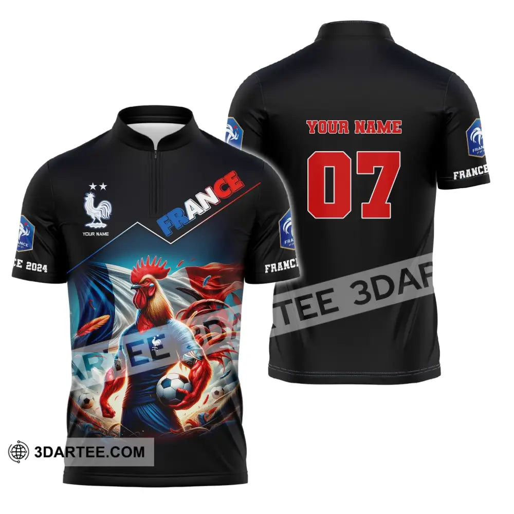 Unisex Shirt Custom Name And Number France Football Euro 2024 Polo Long Sleeve Zipper / S T-Shirt