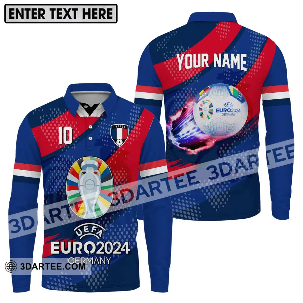 Unisex Shirt - Custom Name And Number France National Team Euro 2024 Long Sleeve Polo / S T-Shirt