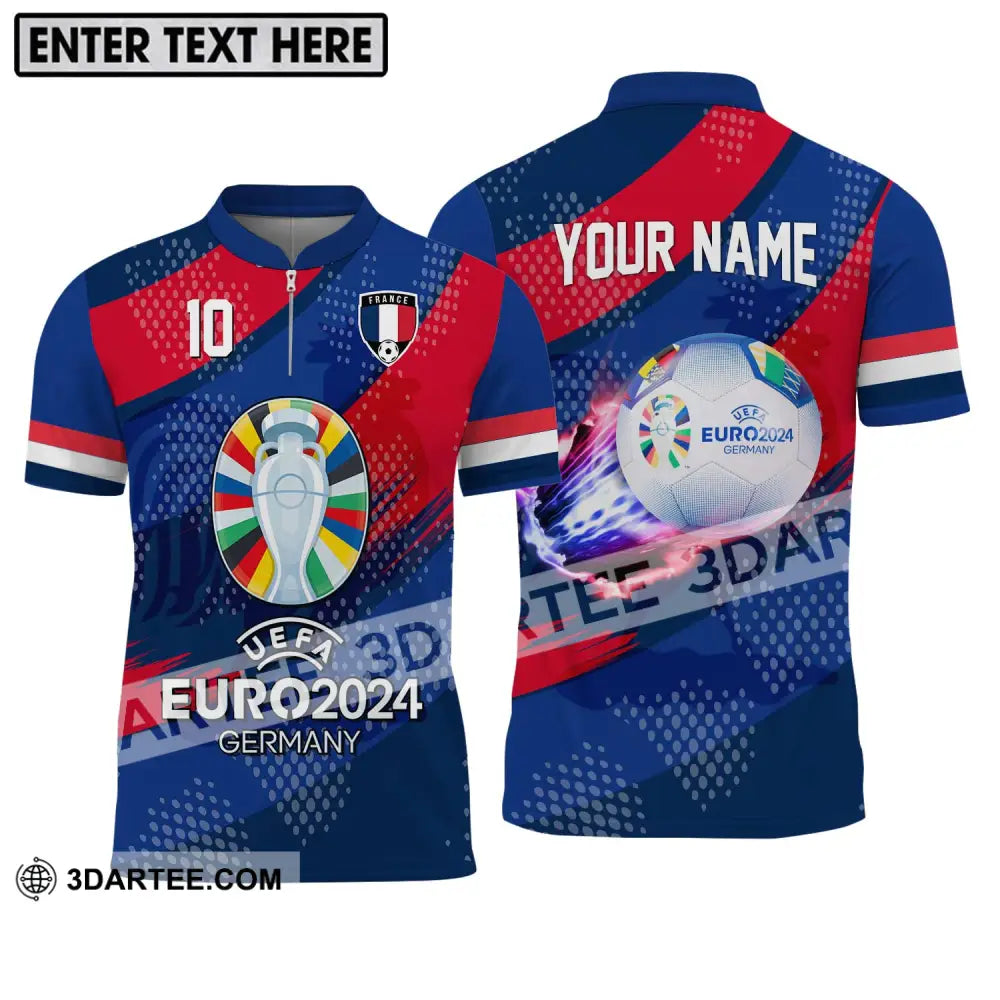 Unisex Shirt - Custom Name And Number France National Team Euro 2024 Zipper Polo / S T-Shirt