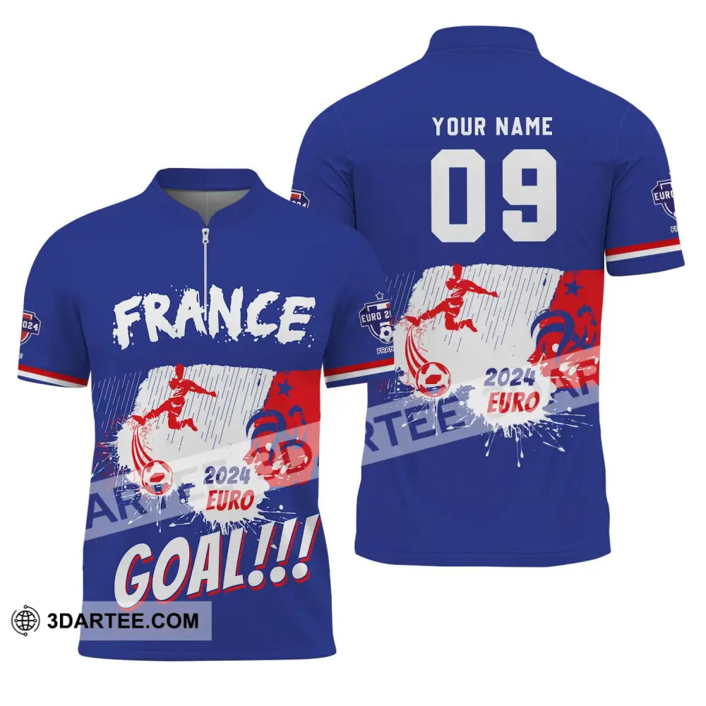 Unisex Shirt - Custom Name And Number France Team Euro 2024 Zipper Polo / S T-Shirt