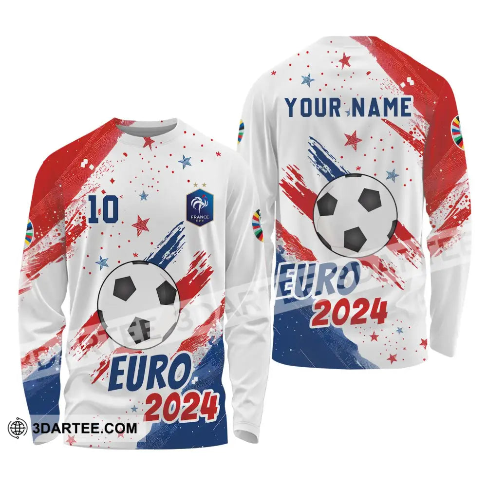 Unisex Shirt - Custom Name And Number France Team Light Stars Euro 2024 Long Sleeve / S T-Shirt