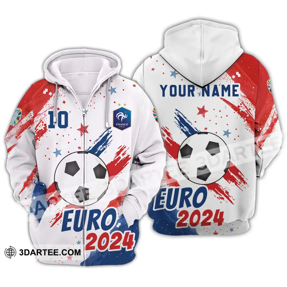 Unisex Shirt - Custom Name And Number France Team Light Stars Euro 2024 Zipper Hoodie / S T-Shirt