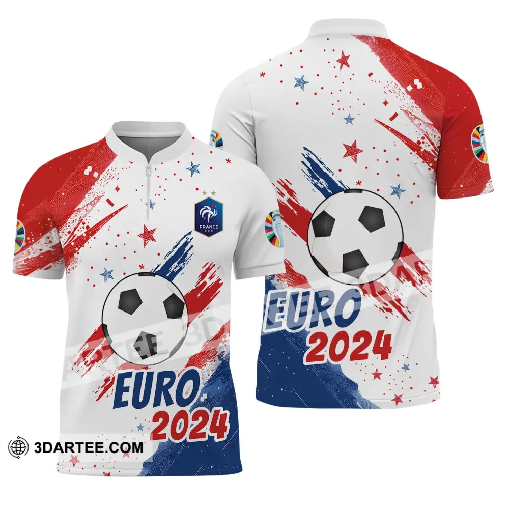 Unisex Shirt - Custom Name And Number France Team Light Stars Euro 2024 Zipper Polo / S T-Shirt