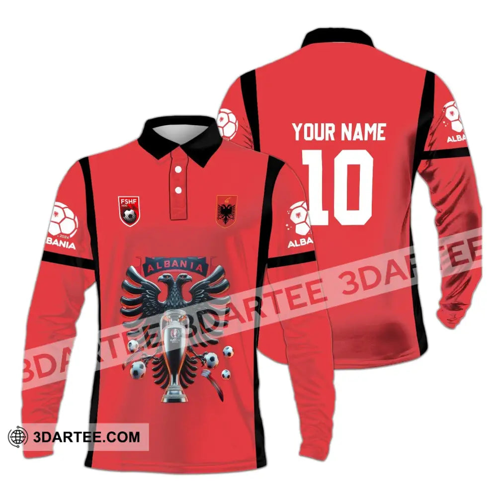 Unisex Shirt - Custom Name And Number Fshf Albania Euro 2024 National Team Long Sleeve Polo / S