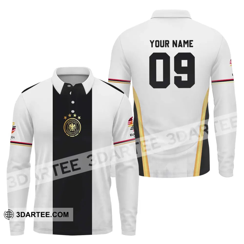 Unisex Shirt - Custom Name And Number Germany Black Line Euro 2024 Long Sleeve Polo / S T-Shirt