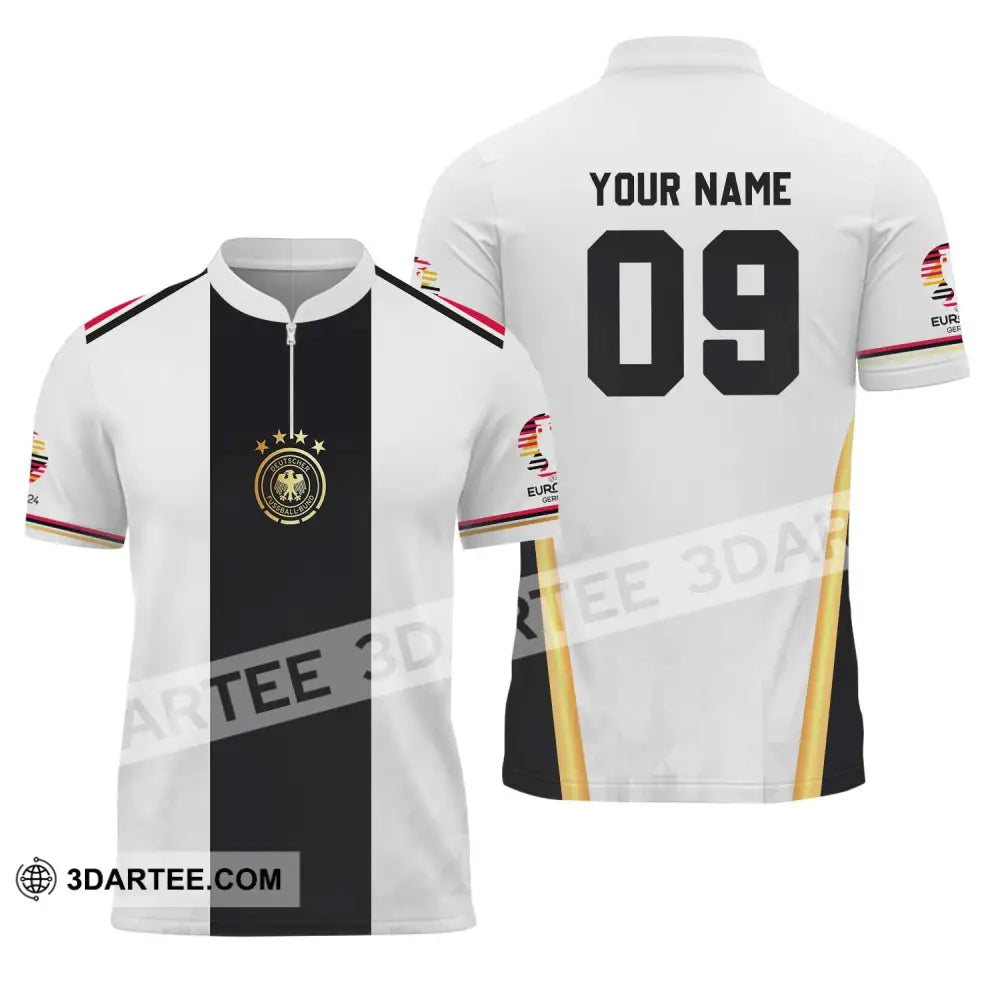 Unisex Shirt - Custom Name And Number Germany Black Line Euro 2024 Zipper Polo / S T-Shirt