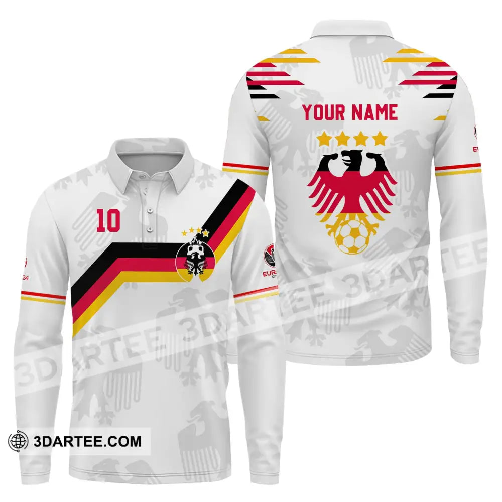 Unisex Shirt - Custom Name And Number Germany Euro 2024 White Color Long Sleeve Polo / S T-Shirt