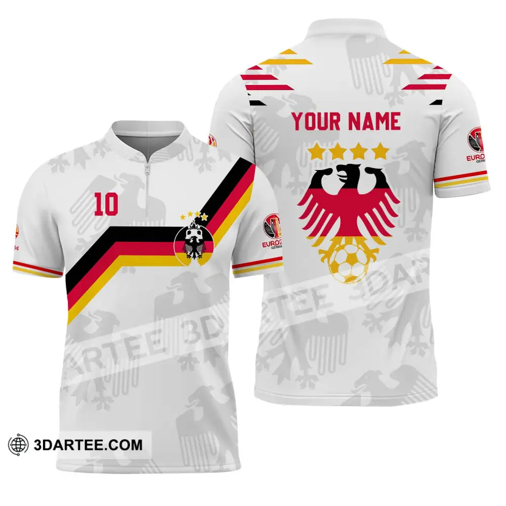 Unisex Shirt - Custom Name And Number Germany Euro 2024 White Color Zipper Polo / S T-Shirt