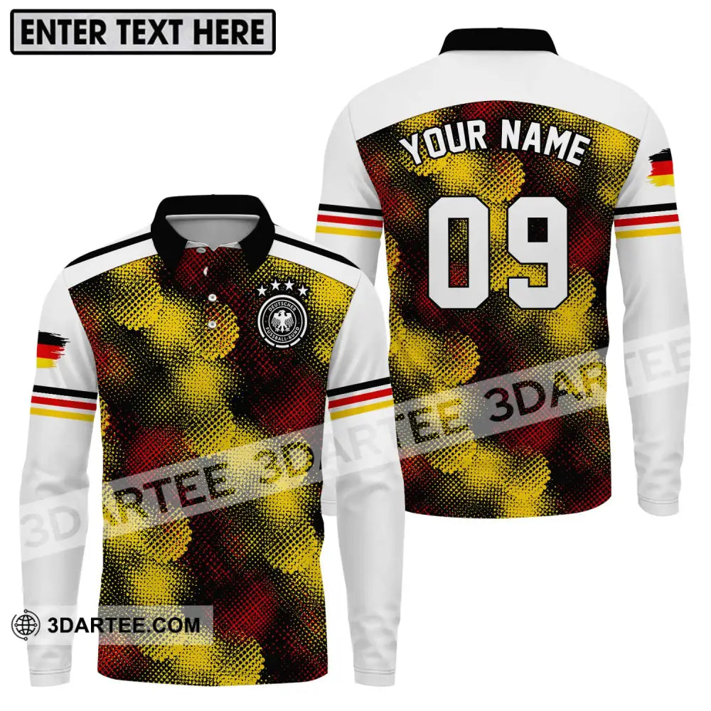 Unisex Shirt - Custom Name And Number Germany Flag Color Long Sleeve Polo / S T-Shirt