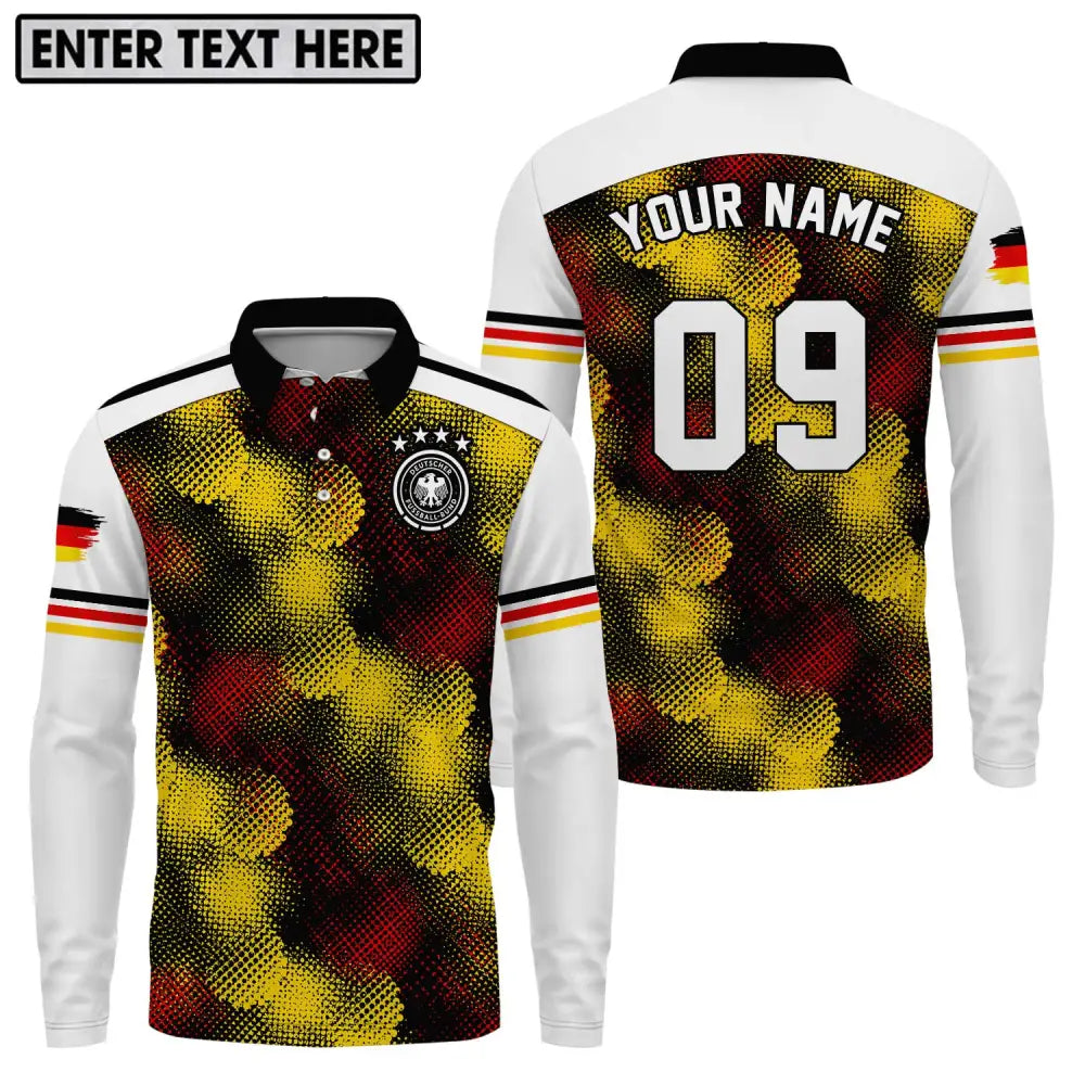 Unisex Shirt - Custom Name And Number Germany Flag Color Long Sleeve Polo / S T-Shirt