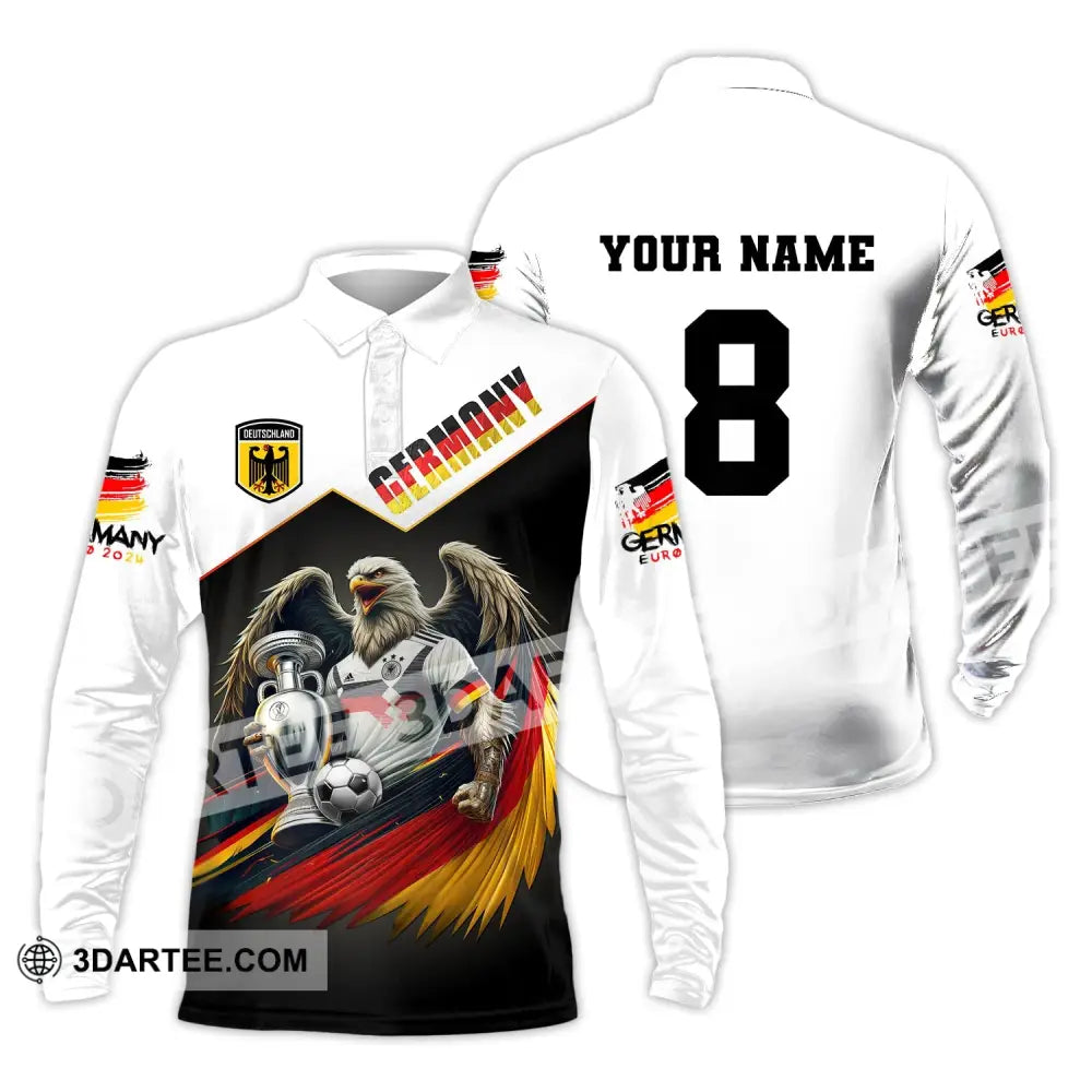 Unisex Shirt Custom Name And Number Germany Football Euro 2024 Long Sleeve Polo / S T-Shirt