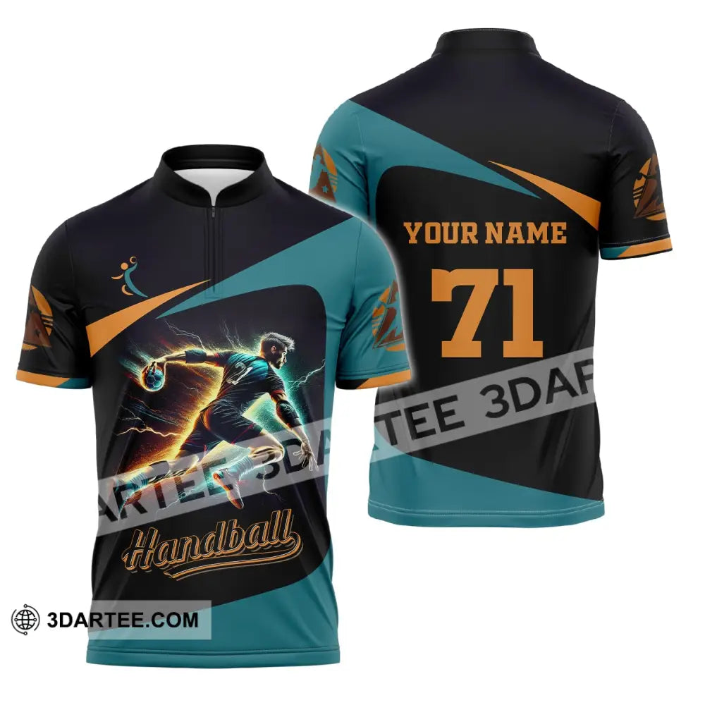 Unisex Shirt Custom Name And Number Handball Love T-Shirt Zipper Polo / S T-Shirt