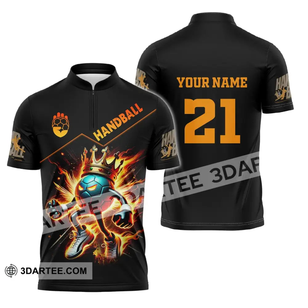 Unisex Shirt Custom Name And Number Handball Love T-Shirt Zipper Polo / S T-Shirt