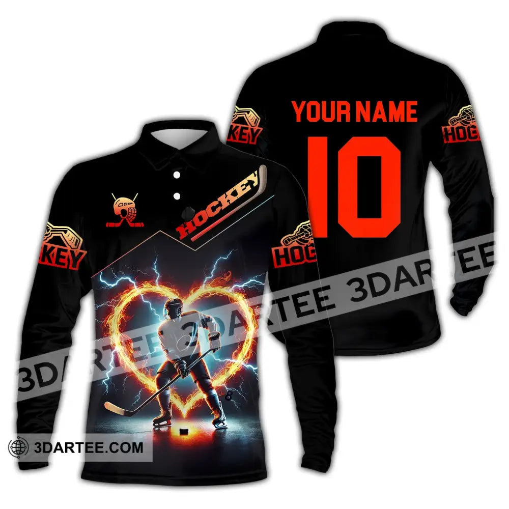 Unisex Shirt - Custom Name And Number Hockey Long Sleeve Polo / S T-Shirt
