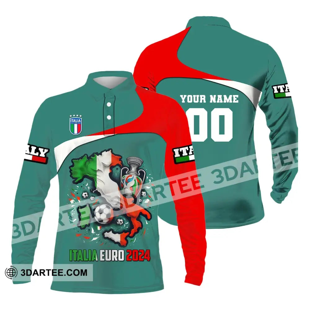 Unisex Shirt Custom Name And Number Italia Football Polo Long Sleeve Euro 2024 / S T-Shirt