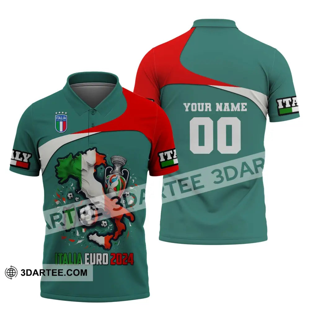 Unisex Shirt Custom Name And Number Italia Football Polo Long Sleeve Euro 2024 / S T-Shirt