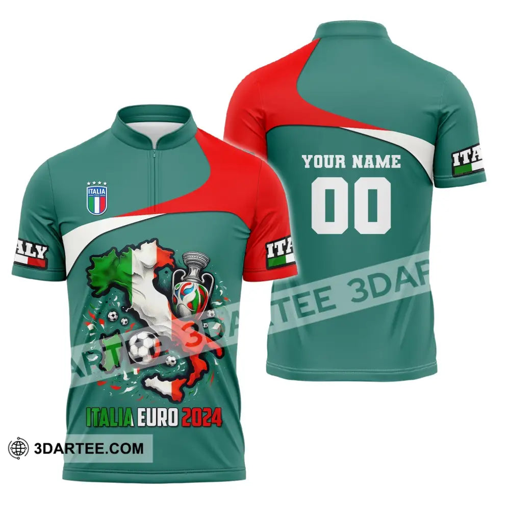 Unisex Shirt Custom Name And Number Italia Football Polo Long Sleeve Euro 2024 Zipper / S T-Shirt