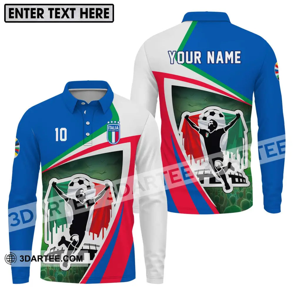 Unisex Shirt - Custom Name And Number Italy Euro 2024 National Team Long Sleeve Polo / S T-Shirt