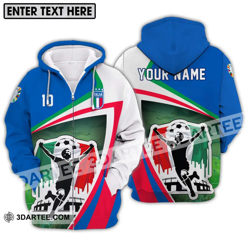 Unisex Shirt - Custom Name And Number Italy Euro 2024 National Team Zipper Hoodie / S T-Shirt