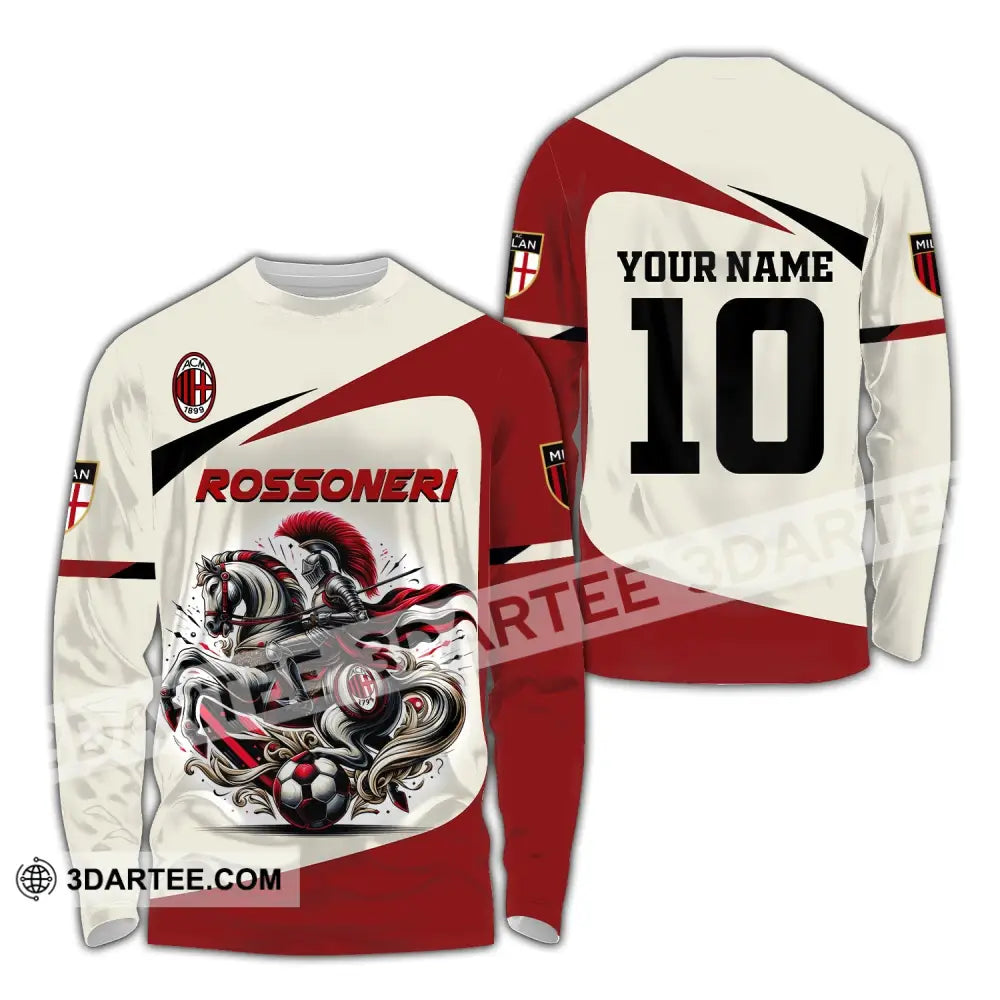 Unisex Shirt Custom Name And Number Italy Football Ac Milan Polo Long Sleeve Rossoneri / S T-Shirt