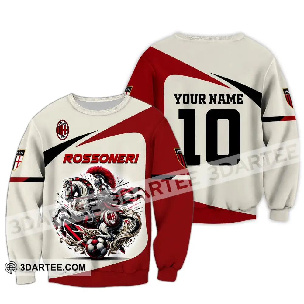 Unisex Shirt Custom Name And Number Italy Football Ac Milan Polo Long Sleeve Rossoneri / S T-Shirt