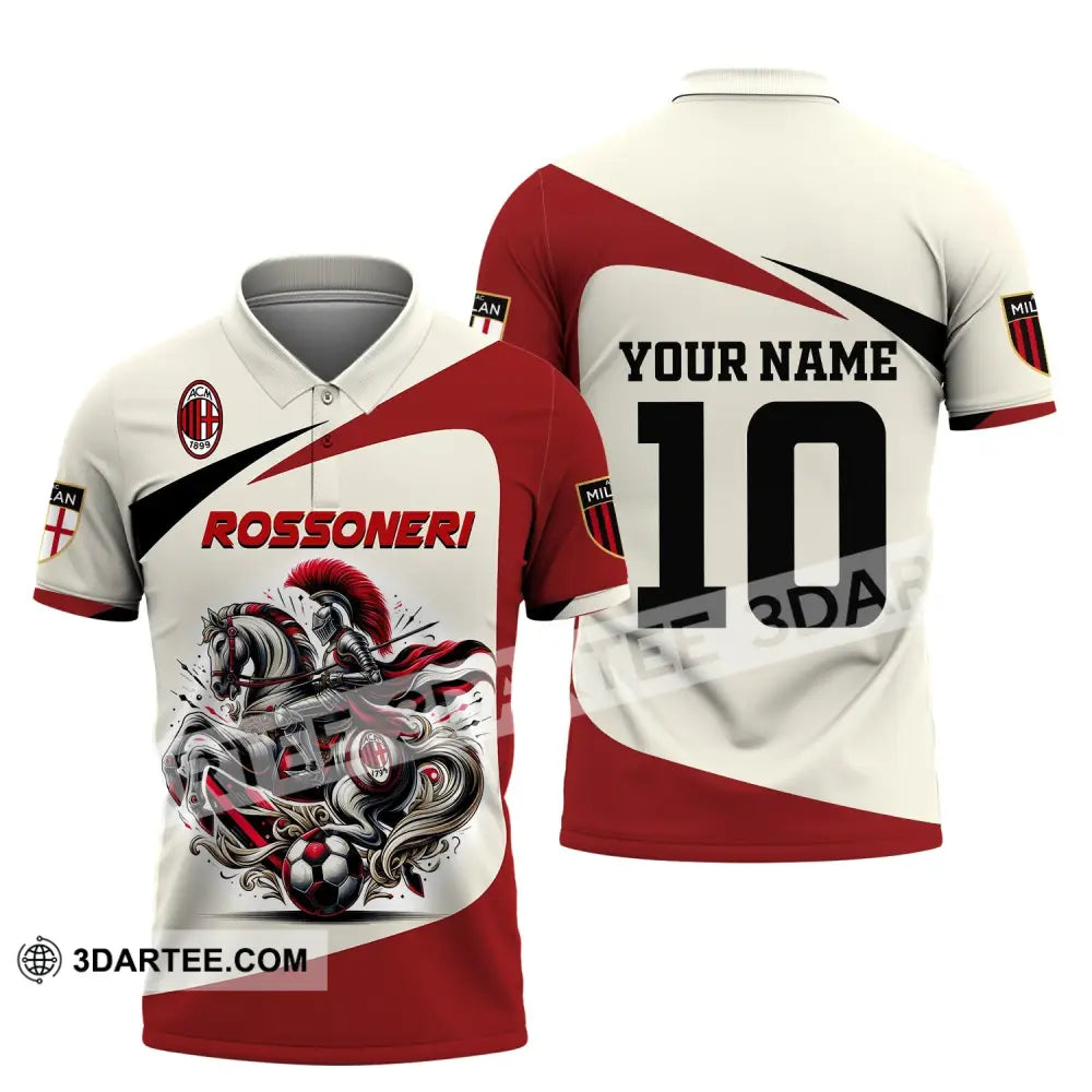 Unisex Shirt Custom Name And Number Italy Football Ac Milan Polo Long Sleeve Rossoneri / S T-Shirt