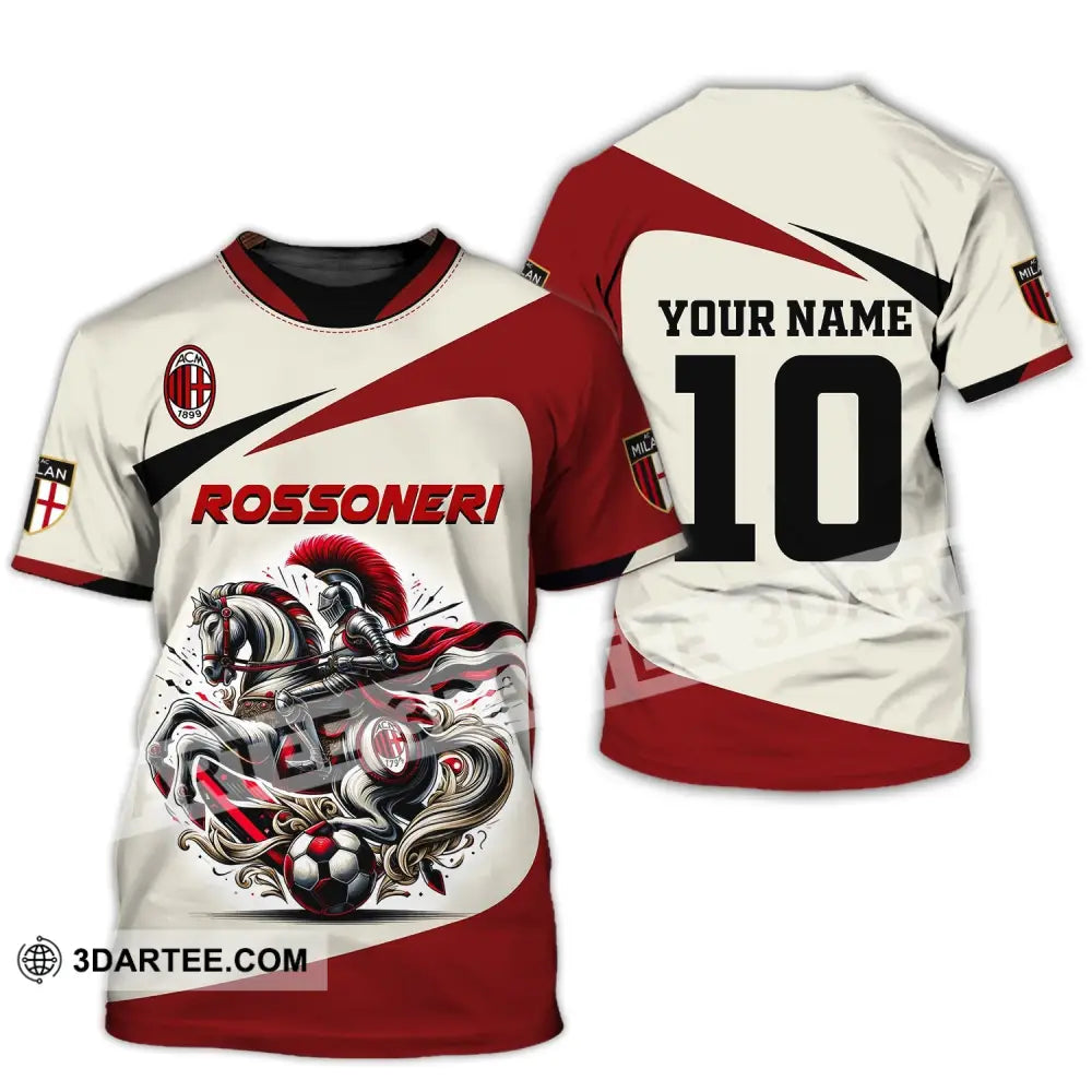 Unisex Shirt Custom Name And Number Italy Football Ac Milan Polo Long Sleeve Rossoneri T-Shirt / S