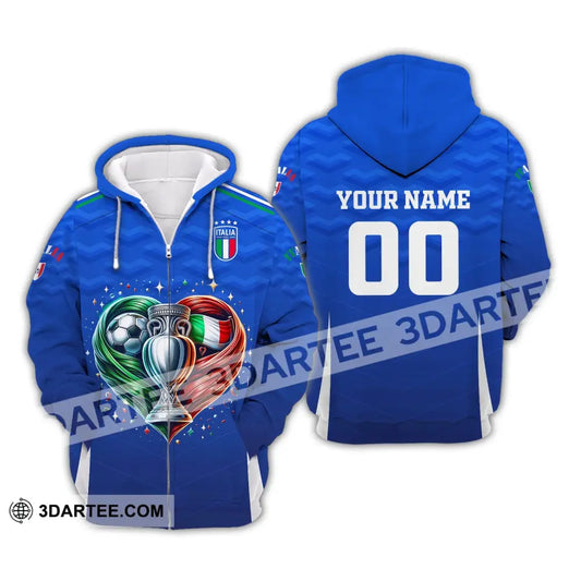 Unisex Shirt Custom Name And Number Italy Football Euro 2024 Polo Long Sleeve Zipper Hoodie / S