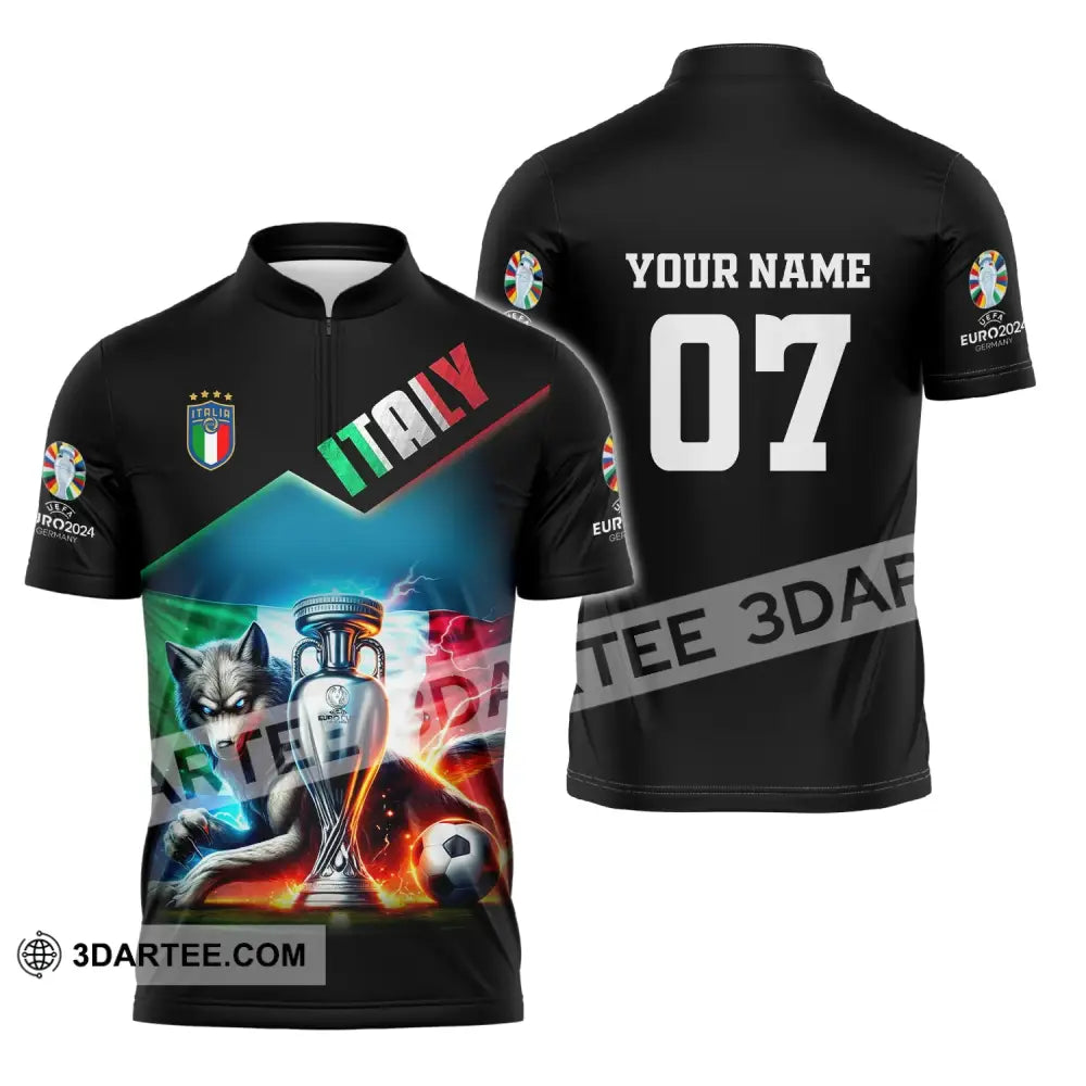 Unisex Shirt Custom Name And Number Italy Football Euro 2024 Polo Long Sleeve Zipper / S T-Shirt