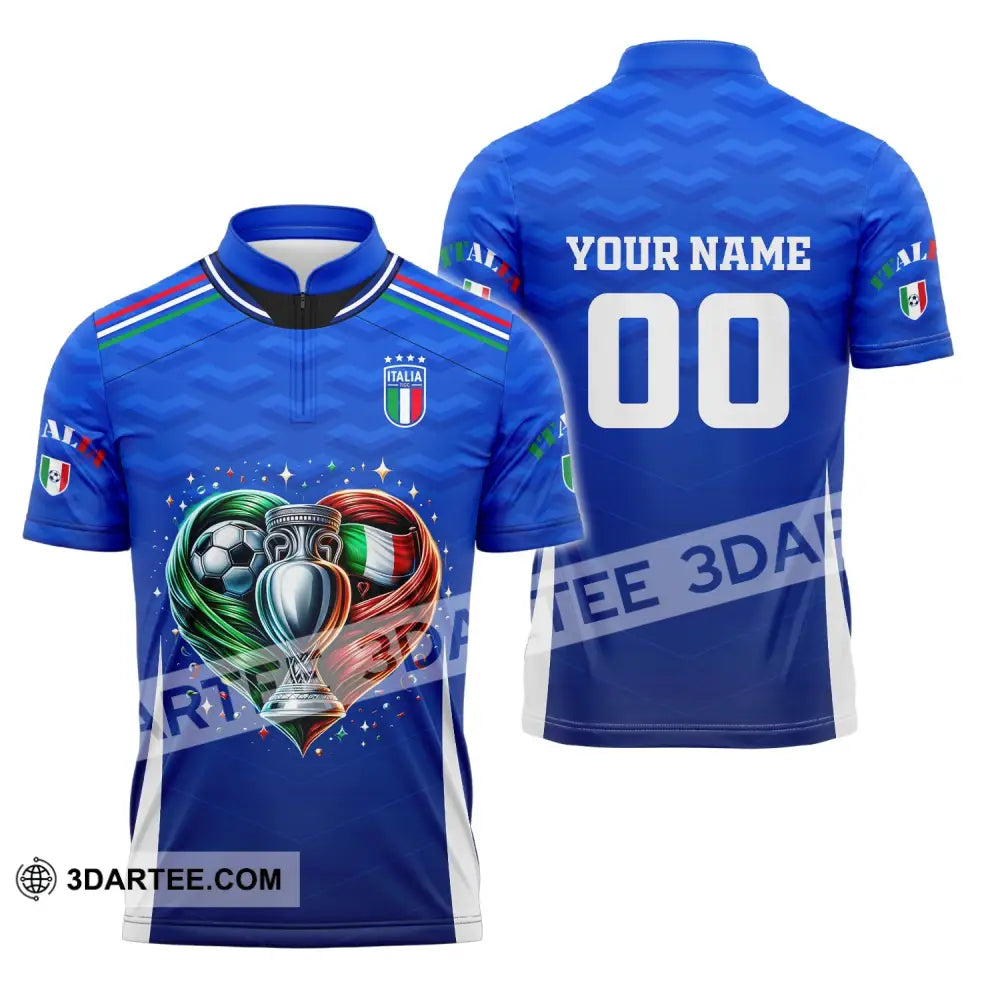 Unisex Shirt Custom Name And Number Italy Football Euro 2024 Polo Long Sleeve Zipper / S T-Shirt