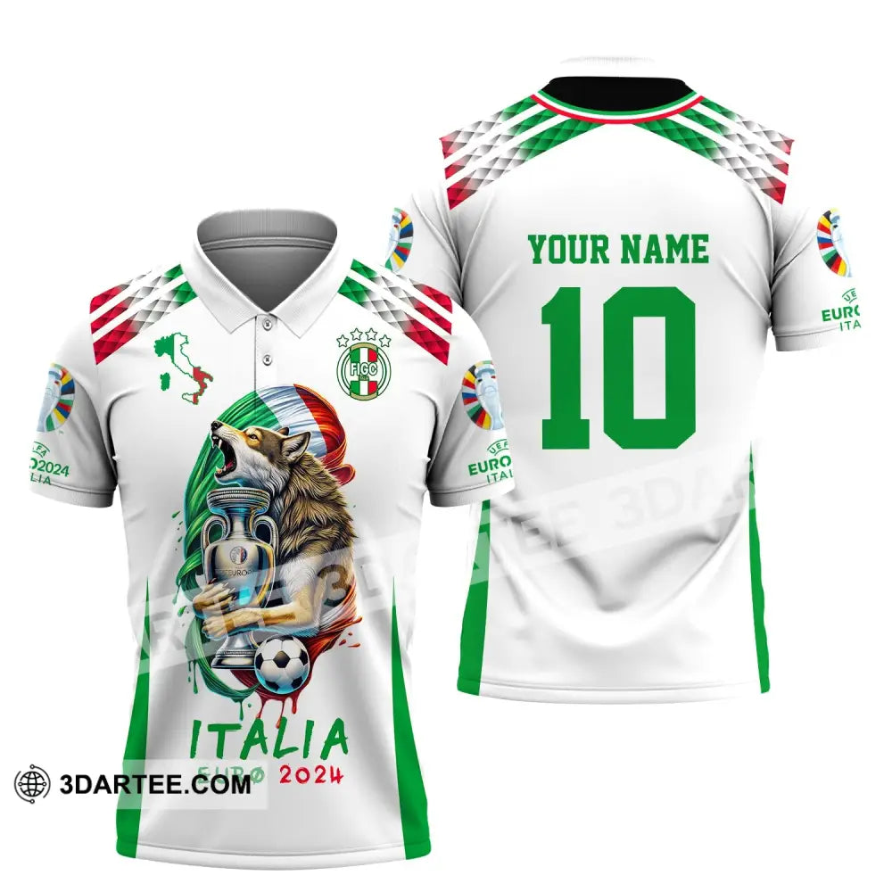 Unisex Shirt Custom Name And Number Italy Football Italia Euro 2024 Long Sleeve Polo / S T-Shirt