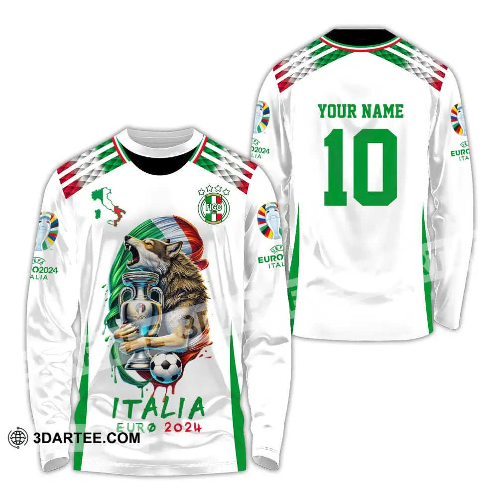 Unisex Shirt Custom Name And Number Italy Football Italia Euro 2024 Long Sleeve Polo / S T-Shirt