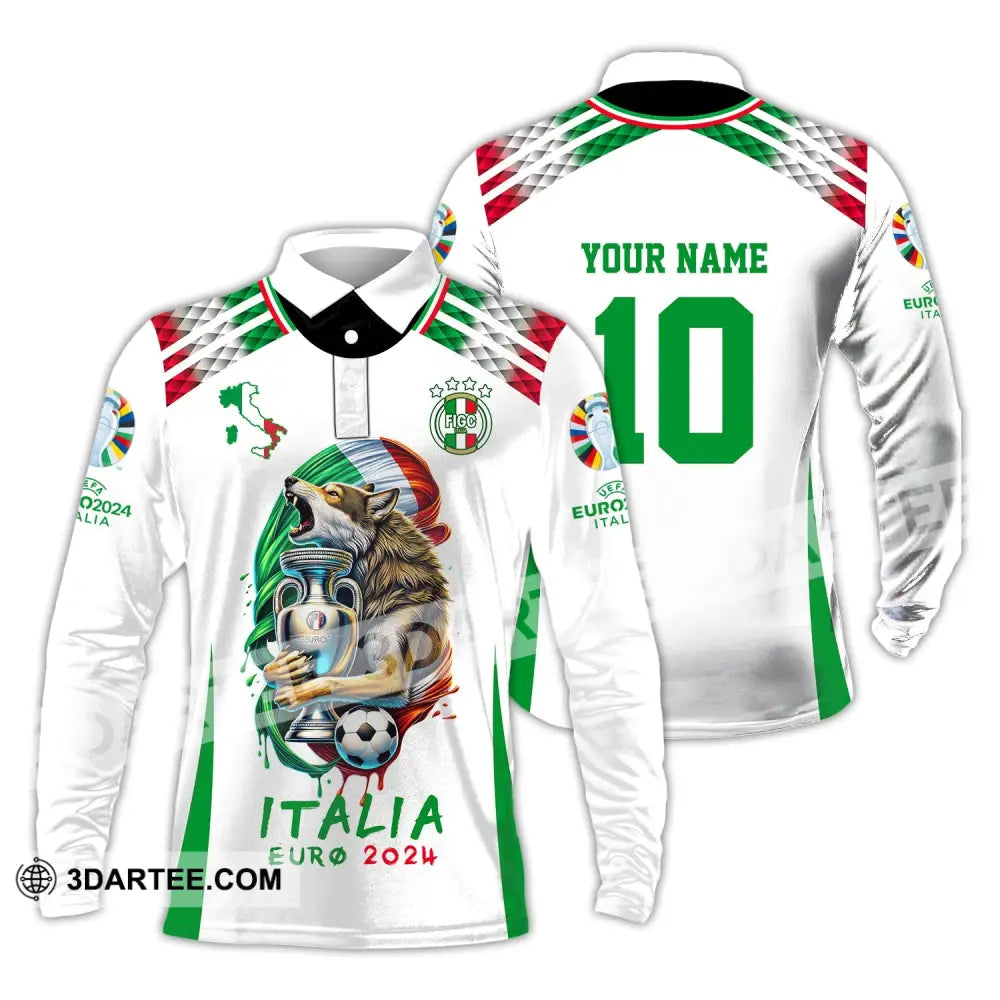 Unisex Shirt Custom Name And Number Italy Football Italia Euro 2024 Long Sleeve Polo / S T-Shirt