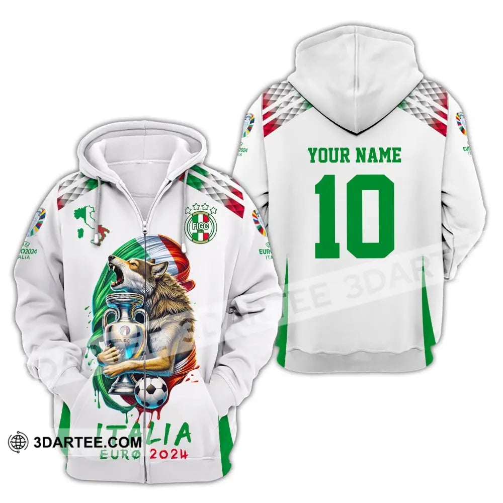 Unisex Shirt Custom Name And Number Italy Football Italia Euro 2024 Long Sleeve Polo Zipper Hoodie