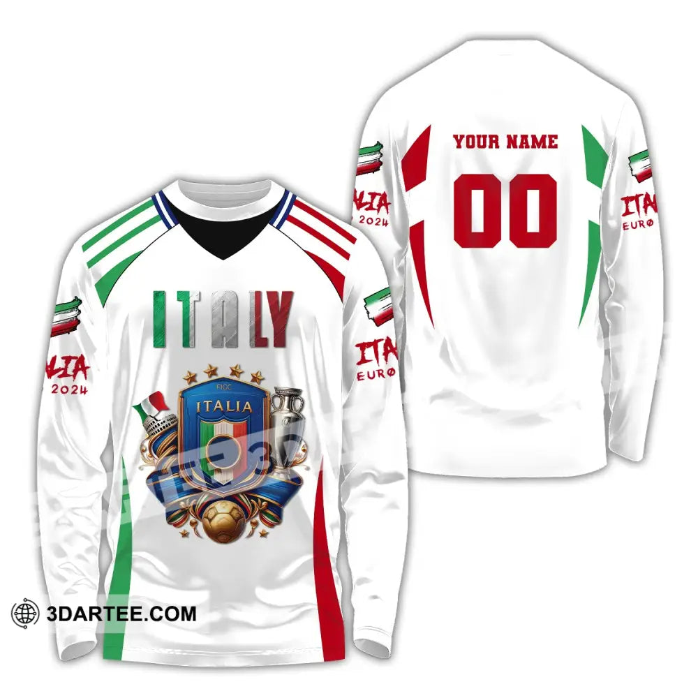 Unisex Shirt Custom Name And Number Italy Football Polo Long Sleeve Euro 2024 / S T-Shirt