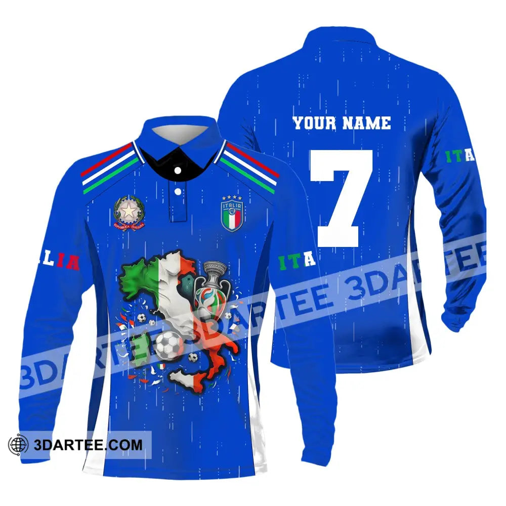 Unisex Shirt Custom Name And Number Italy Football Polo Long Sleeve Euro 2024 / S T-Shirt